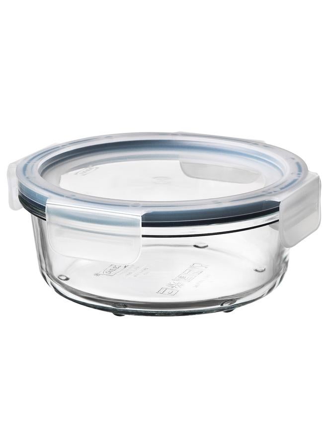 زبون علبة طعام مع غطاء، دائرية من الزجاج/البلاستيك، 400 مل - Image 1