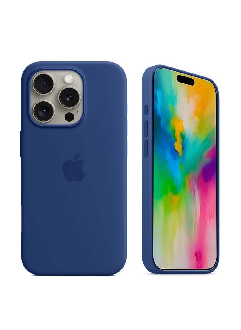 Raxoom Apple iPhone 16 Pro 2024 Premium Soft Liquid Silicone Case Cover â€“ Navy Blue â€“ Slim Shockproof Protective Case with Microfiber Lining, Anti-Fingerprint Matte Finish, MagSafe & Wireless Charging Compatible - Image 1