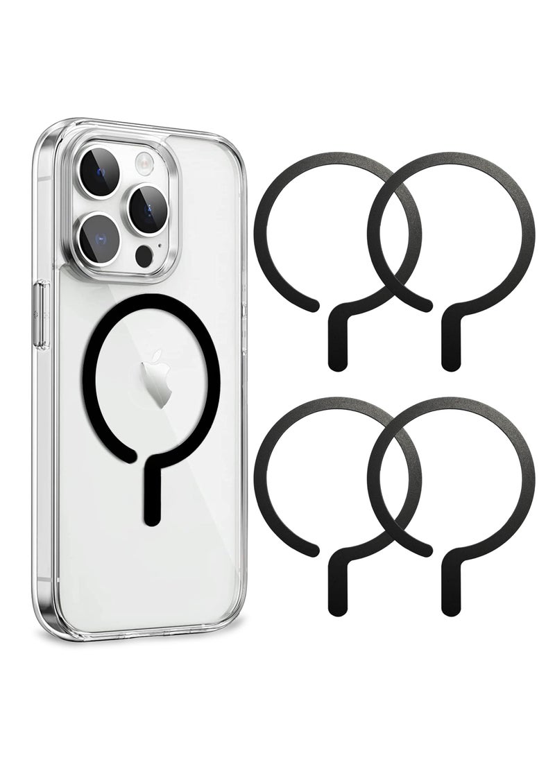SYOSI - 4Pcs Universal Metal Rings Compatible with Magsafe Sticker Magnetic Wireless Car Charger Black - Image 1