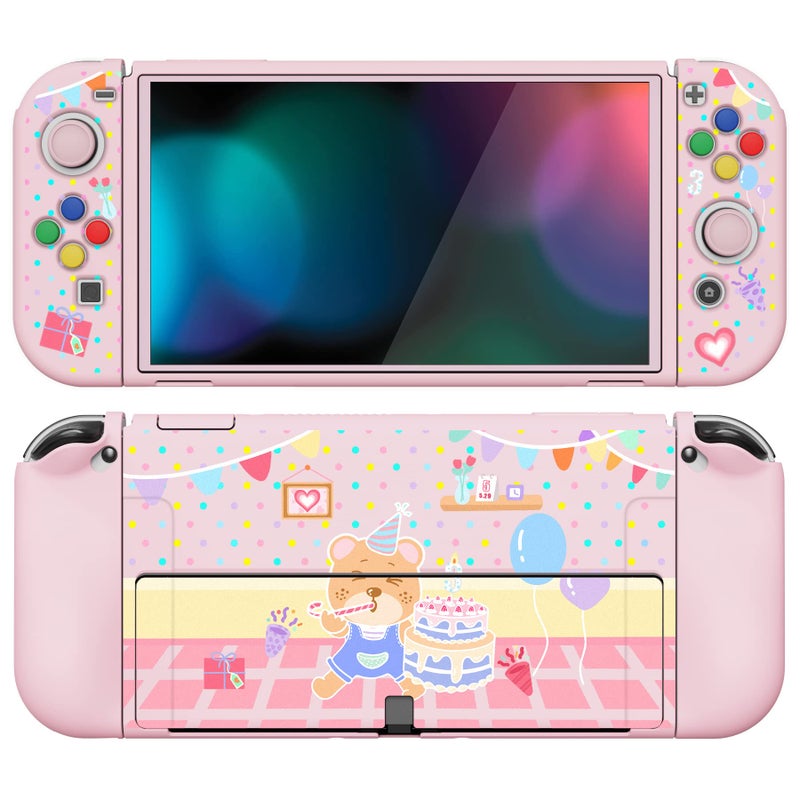 PlayVital ZealProtect Soft Protective Case for Nintendo Switch OLED Flexible Protector Joycon Grip Cover for Nintendo Switch OLED with Thumb Grip Caps ABXY Direction Button Caps Birthday Party - Image 2
