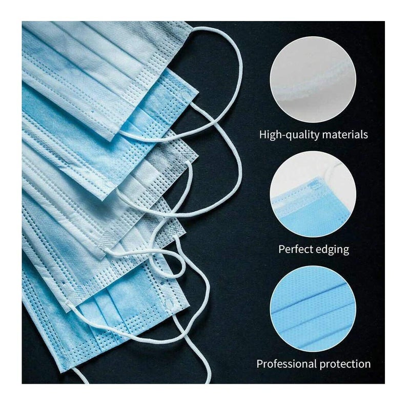 Bildos® Melt-Blown Layer 100 Pieces Disposable Face Mask With In-built Nose Clip (Blue) For Men & Women - Image 3