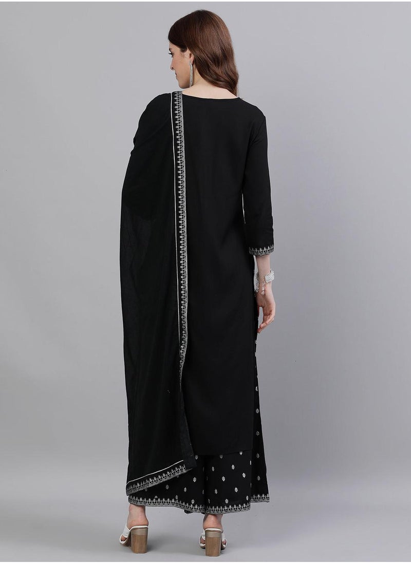 Women Black Embroidered Kurta With Palazzos & Dupatta - pzsku/ZB654B98ADA9EA96C7937Z/45/1741189870/657b2302-3ebd-4d14-8fdc-f4d91e0adba7