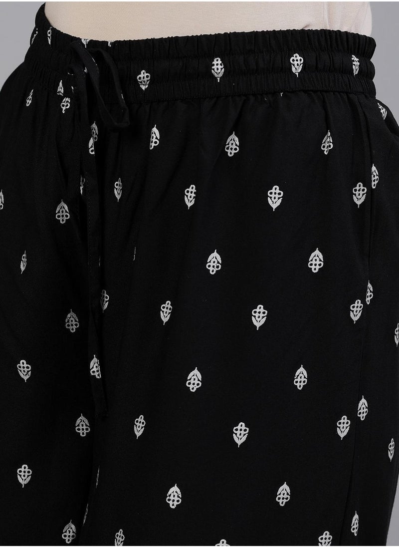 ISHIN Straight Fit Embroidered Pattern Round Neck Three-Quarter Sleeves Black Colour Knitted Cotton Kurta Set for Women with Semi Elastic Closure - Unmatched Grace and Comfort  - Image 5