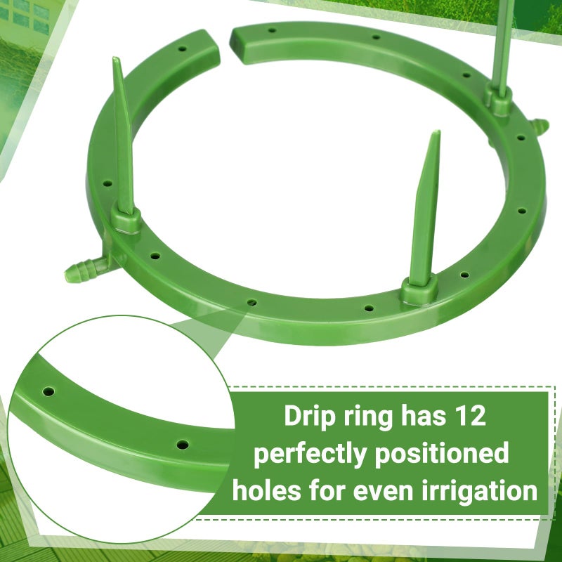 Tujoe 4 Set Water Ring 3 Leg Support Drip Emitter Drip Ring with 1/8 Inch Barbed Inlet Fitting Removable Stakes for Grow Media Irrigation System Rain Watering Tree Plants, Green (5 Inch) - Image 4