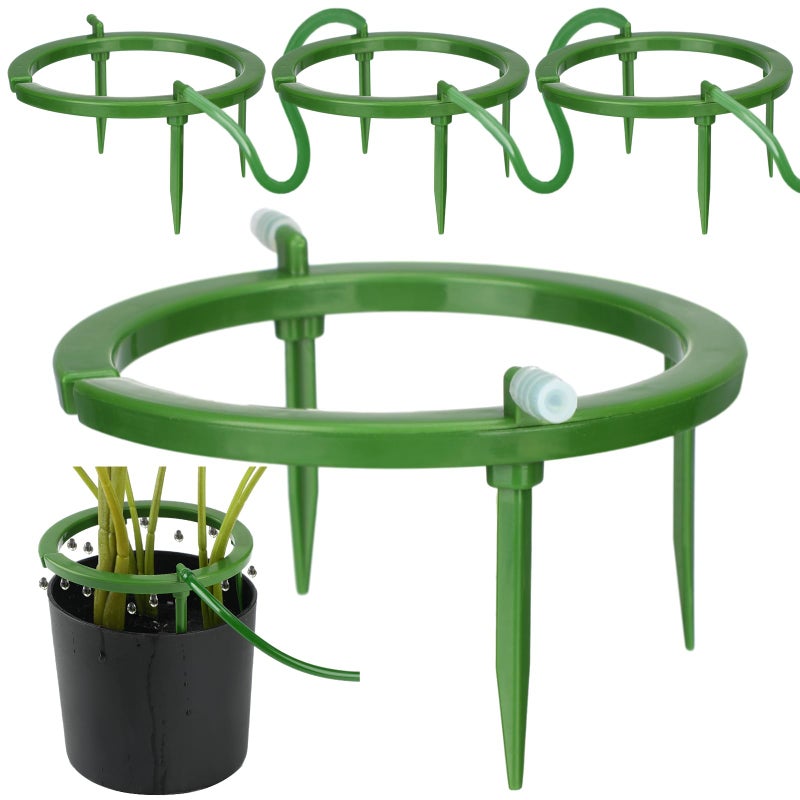 Tujoe 4 Set Water Ring 3 Leg Support Drip Emitter Drip Ring with 1/8 Inch Barbed Inlet Fitting Removable Stakes for Grow Media Irrigation System Rain Watering Tree Plants, Green (5 Inch) - Image 1