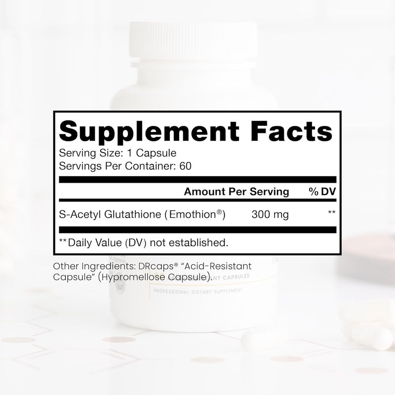 Pure Therapro Rx SAcetyl Glutathione GOLD 300mg PER Capsule  60 DRcaps AcidResistant  ExtraStrength  Patented Acetylated Form of Glutathione Emothion  Pharmaceutical Grade  Freeof Harmful Stearates - Image 2