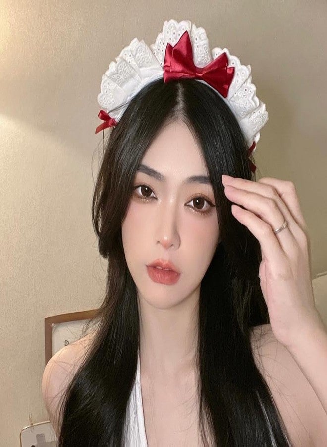 Junfamilee Women Girls Lolita Headband Lace Bow Hair Band Maid Anime Cosplay Headwear Ribbon Bowknot Cute Hair Band Party Hair Accessories Women's Fashion Headbands, Headbands, Lolita Fashion, Lolita Accessories - Image 3