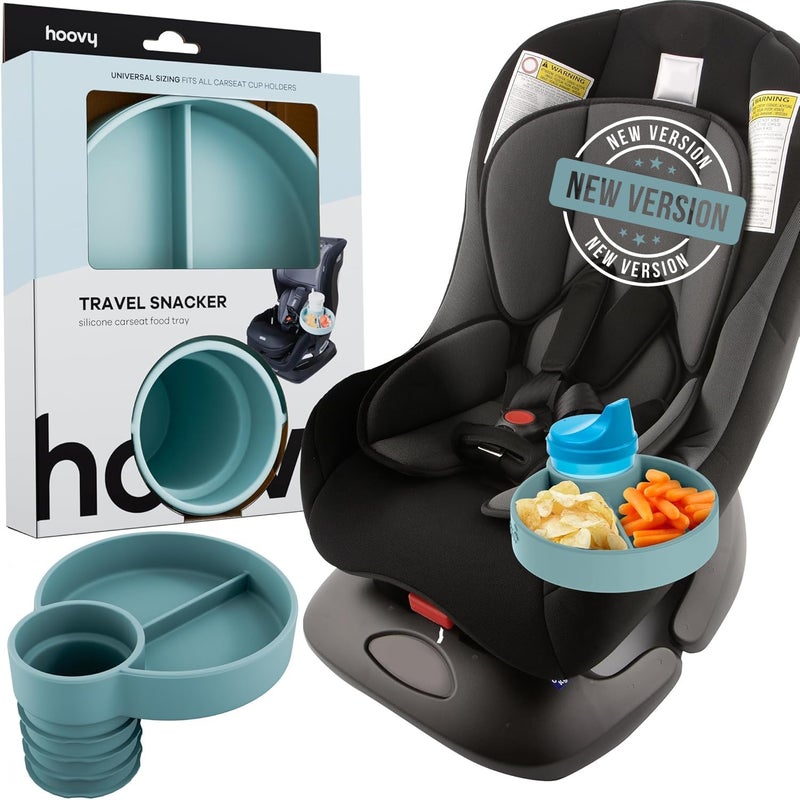 Hoovy Silicone Cup Holder Tray for Car Seat, Booster Seat, Stroller - Carseat Snack Trays for Kids Travel - Cup Holders Food Tray - Sharkskin 1 Pack - Image 1