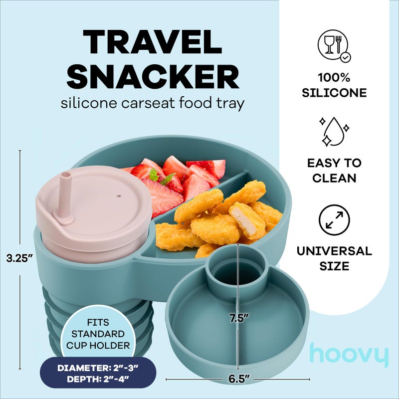 Hoovy Silicone Cup Holder Tray for Car Seat, Booster Seat, Stroller - Carseat Snack Trays for Kids Travel - Cup Holders Food Tray - Sharkskin 1 Pack - Image 2