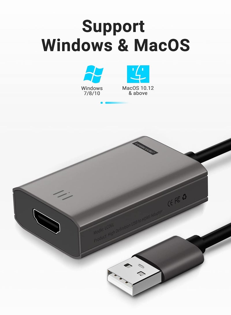 Lemorele MacBook HDMI to USB Adapter, HD 1080P USB to HDMI Cable, Compatible with MacOS M1 / Windows 10/8.1/8/7 (Need to Install App), Incompatible with Linux, Unix, Vista - Image 2