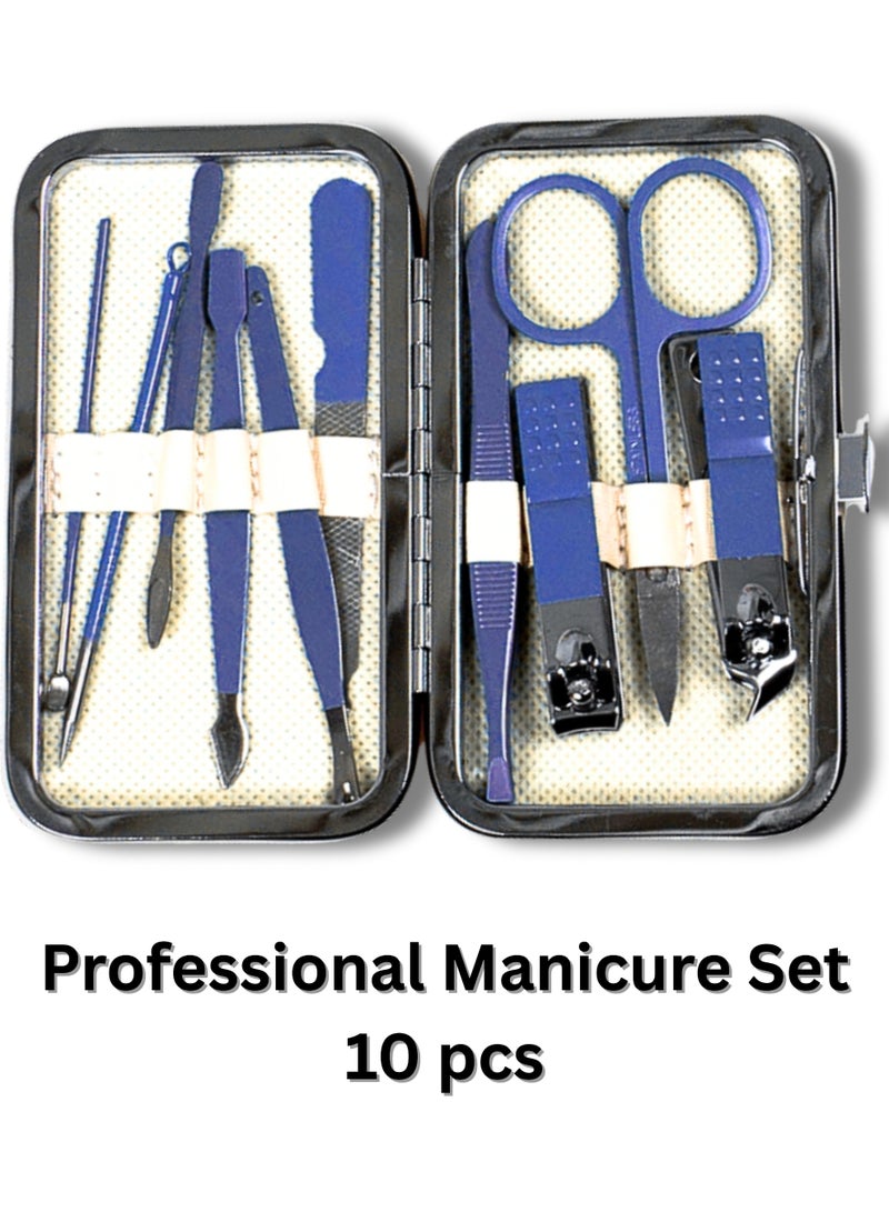 Professional Manicure / Pedicure Set 10pcs - Blue Color