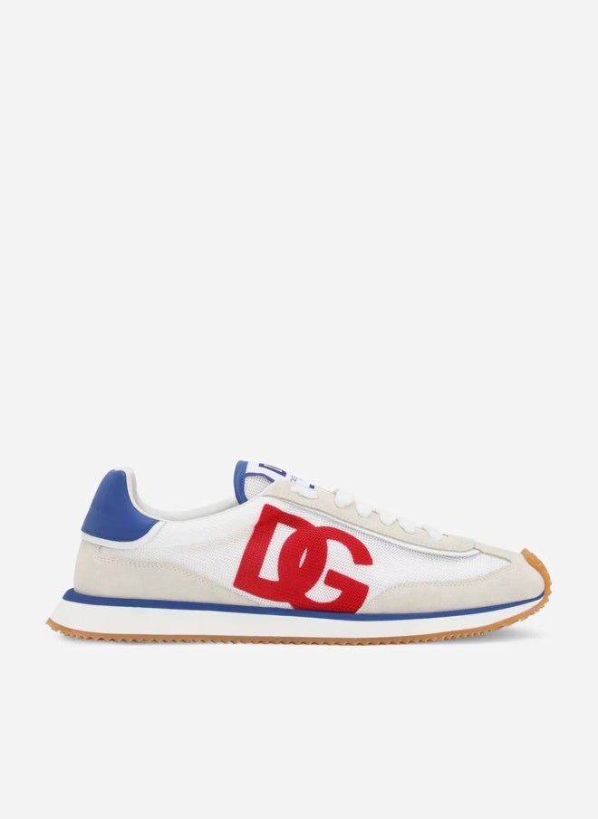 D&G Logo Retro Mesh Sneakers | White Red Blue Color-Block Luxury Low-Top Trainers - Image 1