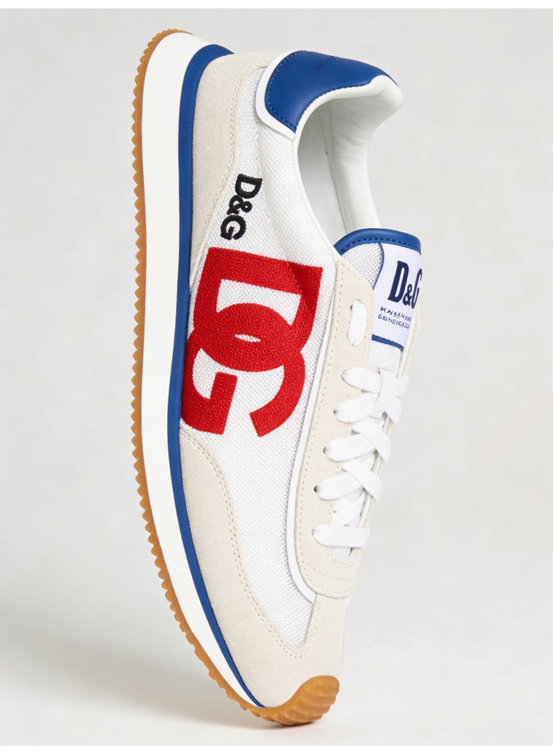 D&G Logo Retro Mesh Sneakers | White Red Blue Color-Block Luxury Low-Top Trainers - Image 5
