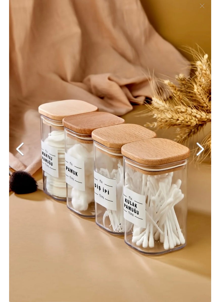 Fbz Home 4-Piece 250 ml Wooden Cover Acrylic Dental Floss & Cotton Bud & Cotton & Makeup Cotton Bathroom Set  - Image 3