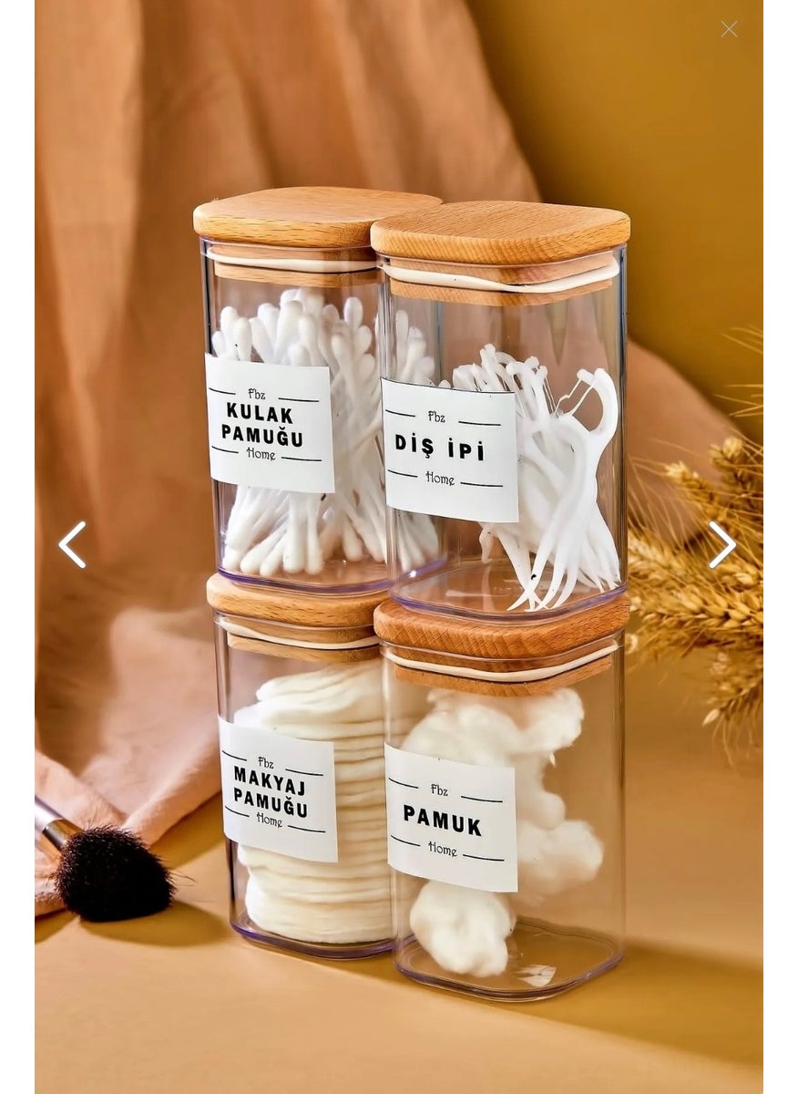 Fbz Home 4-Piece 250 ml Wooden Cover Acrylic Dental Floss & Cotton Bud & Cotton & Makeup Cotton Bathroom Set  - Image 1
