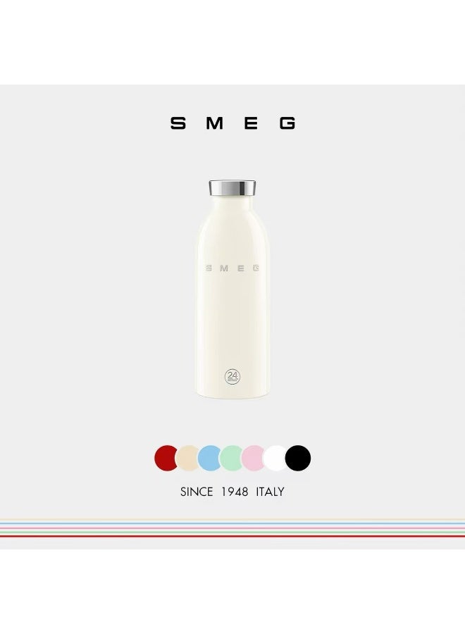 سميج SMEG إيطالية ريترو عالية المظهر فراغ زجاجة معزولة 500ML أسلوب البيج، 24 ساعة طويلة الأمد البرد والحرارة الاحتفاظ - Image 1