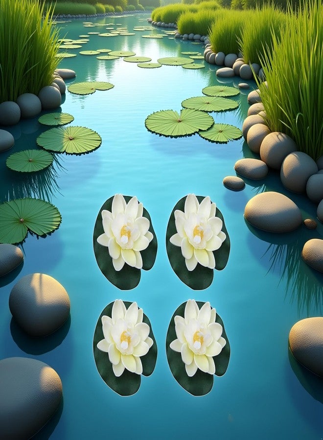 Bwexxt 4 Pcs Artificial Floating Foam Lotus Flower with Water Lilys Pad Ornanments,Lifelikes Fake Lotus Flowers for Patio Pond Pool Fish Tank Aquarium Home Garden Outdoor, for Pool Aquarium Water Decoration - Image 5