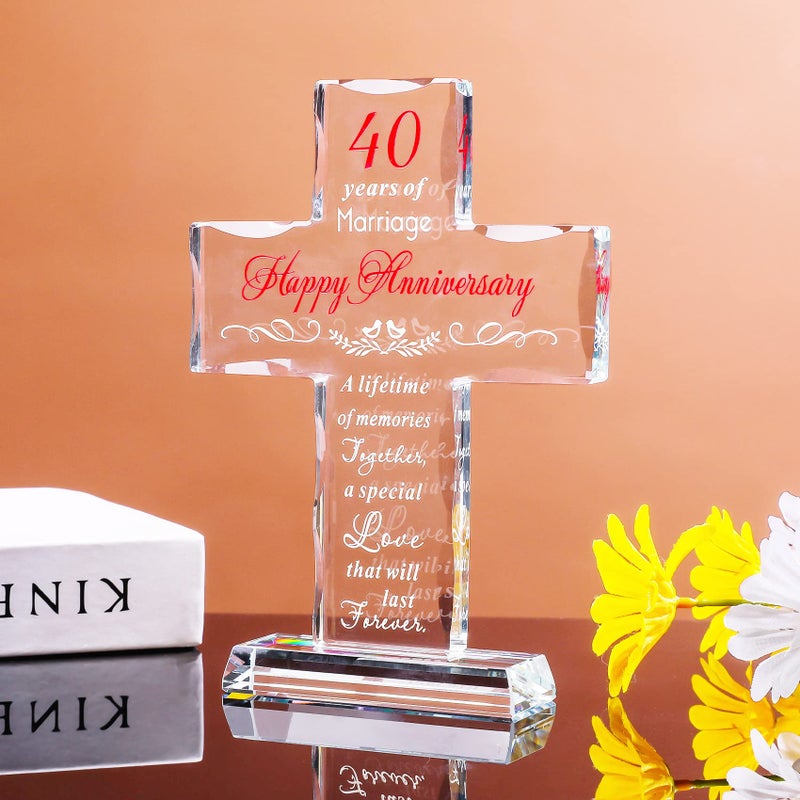 YWHL 40th Wedding Anniversary Cross Gifts for Parents  40 Years of Marriage Glass Standing Cross Keepsake for Couple  40 Years Aniversary Decorations for Home Party - Image 5