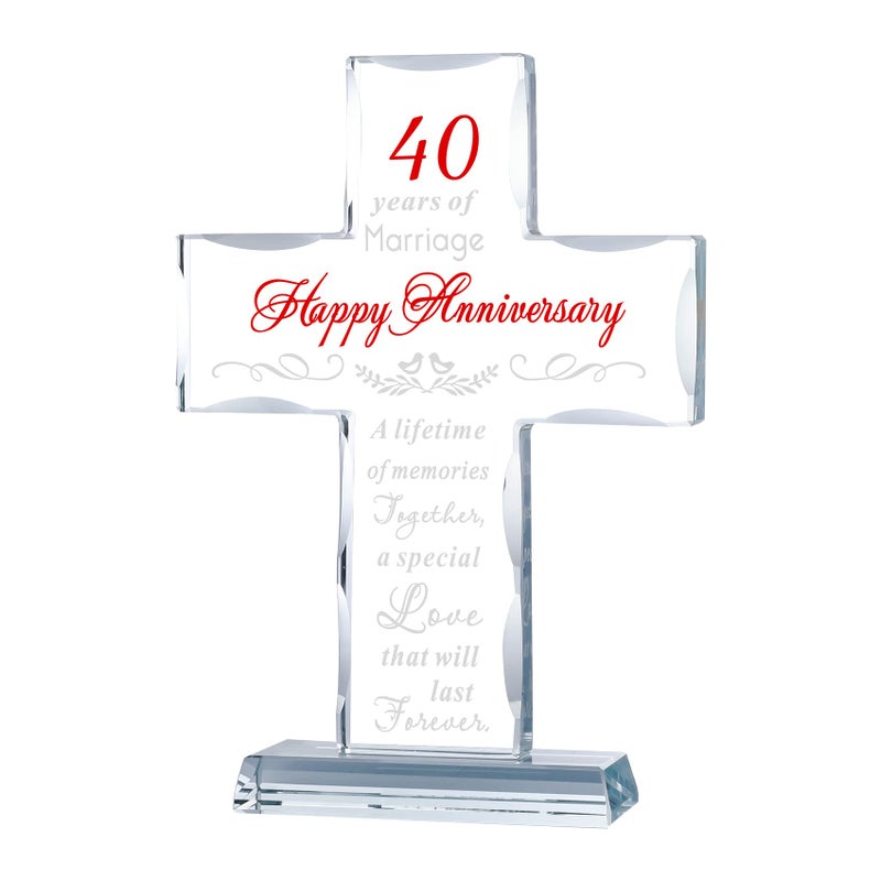YWHL 40th Wedding Anniversary Cross Gifts for Parents  40 Years of Marriage Glass Standing Cross Keepsake for Couple  40 Years Aniversary Decorations for Home Party - Image 1