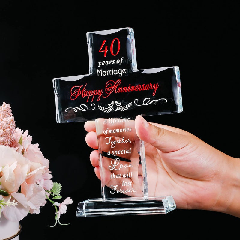 YWHL 40th Wedding Anniversary Cross Gifts for Parents  40 Years of Marriage Glass Standing Cross Keepsake for Couple  40 Years Aniversary Decorations for Home Party - Image 4