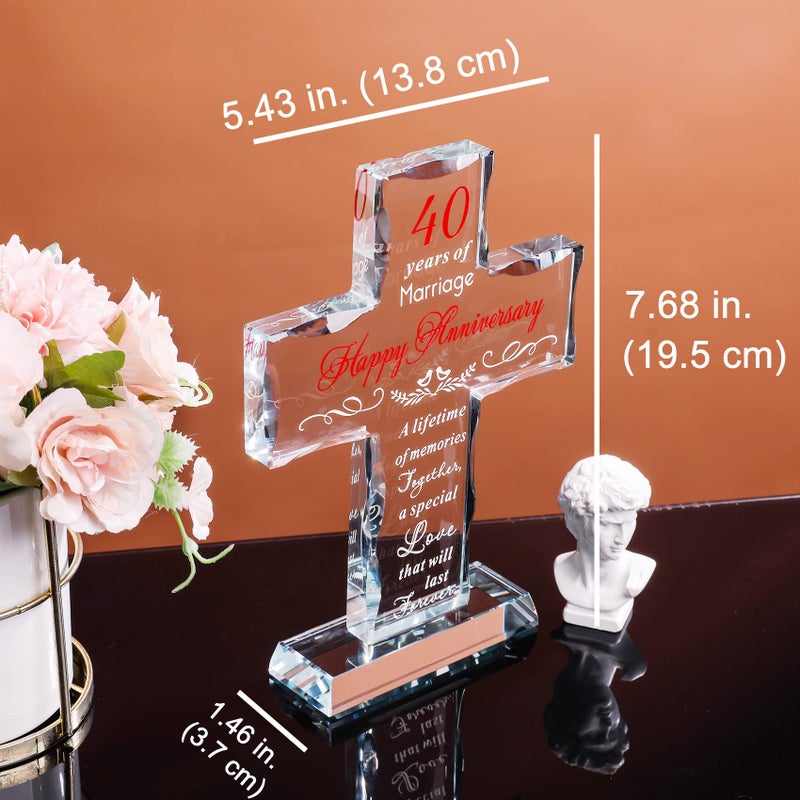 YWHL 40th Wedding Anniversary Cross Gifts for Parents  40 Years of Marriage Glass Standing Cross Keepsake for Couple  40 Years Aniversary Decorations for Home Party - Image 2