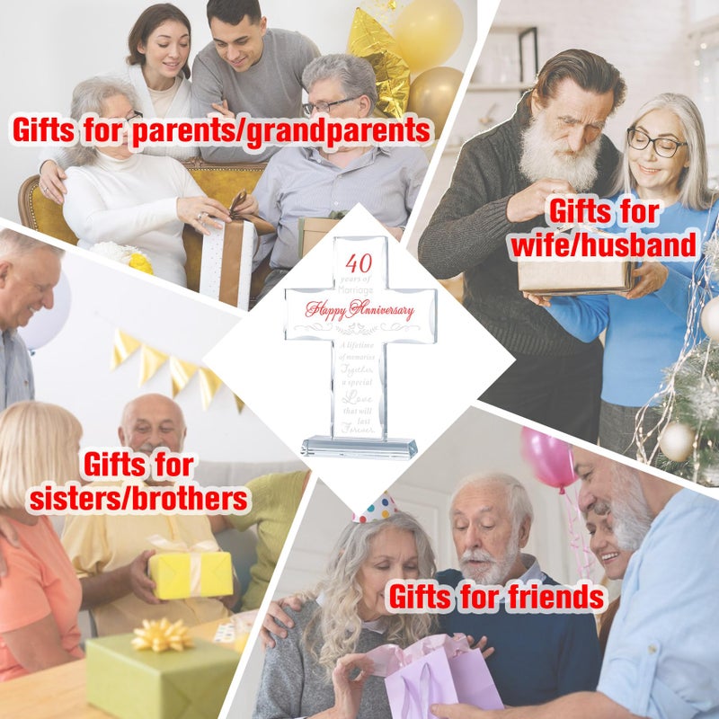 YWHL 40th Wedding Anniversary Cross Gifts for Parents  40 Years of Marriage Glass Standing Cross Keepsake for Couple  40 Years Aniversary Decorations for Home Party - Image 3