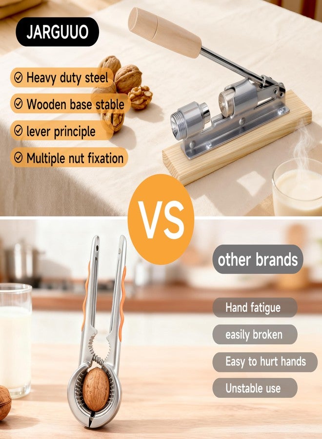 JARGUUO Nutcracker Heavy Duty Nut Cracker Tool for Pecans Walnuts Chestnuts - Manual Nut Crackers for All Nuts with Wooden Base, Nutcracker for Nuts Kitchen Tool by JARGUUO - Image 3