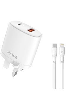 Pawa Pawa Solid Travel Charger Dual PD & QC Port With Type-C to Lightning Cable- White  - Image 1