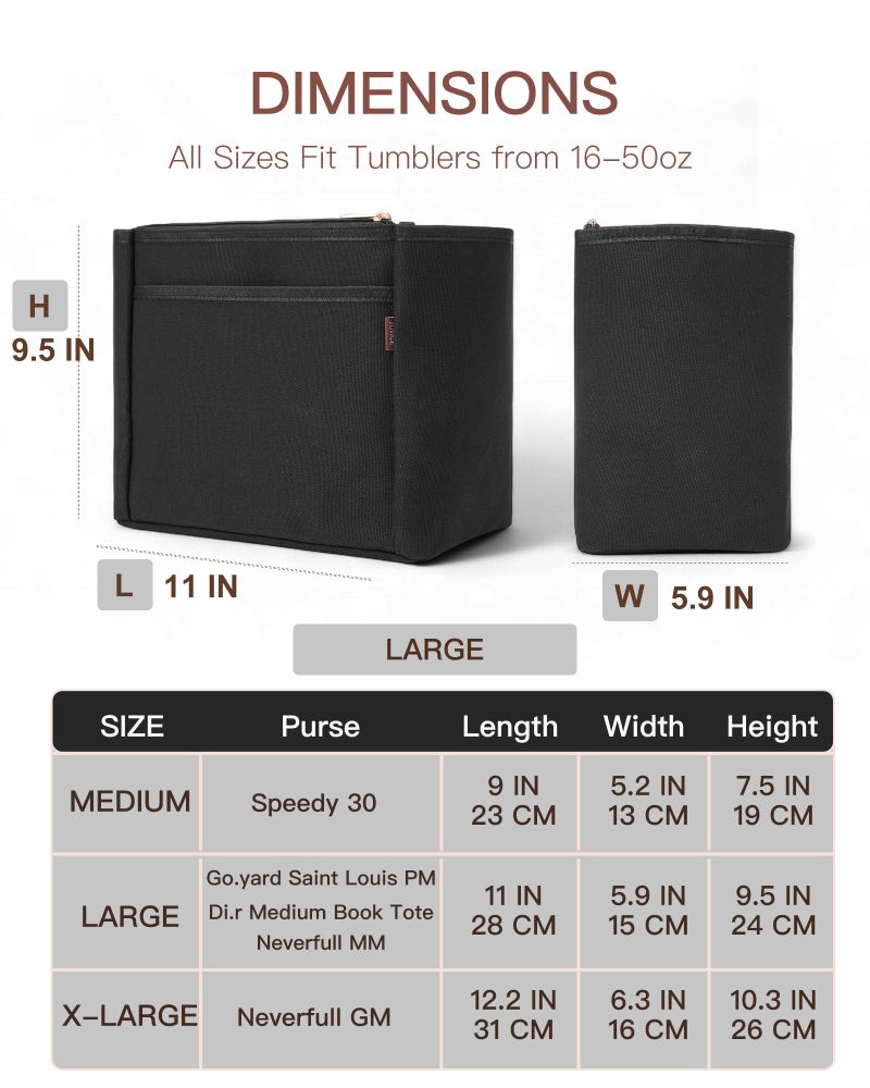 TOVICE Tote Bag Organizer Insert with Stanley Cup Holder and Zipper Bag, Compatible with Neverfull, Saint Louis and More, 9 Pockets (Black, Large) - Image 4