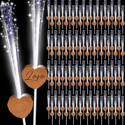 Tujoe 100 Pcs LED Wedding Sparklers Glow Sticks Heart Shape Long Fiber Optic Wands with 3 Light Modes for Send Off Reception Valentine Proposal Carnival Birthday Party Supplies Dance Floor Prop (Brown) - Image 1