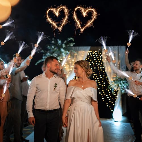 Tujoe 100 Pcs LED Wedding Sparklers Glow Sticks Heart Shape Long Fiber Optic Wands with 3 Light Modes for Send Off Reception Valentine Proposal Carnival Birthday Party Supplies Dance Floor Prop (Brown) - Image 5