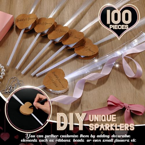 Tujoe 100 Pcs LED Wedding Sparklers Glow Sticks Heart Shape Long Fiber Optic Wands with 3 Light Modes for Send Off Reception Valentine Proposal Carnival Birthday Party Supplies Dance Floor Prop (Brown) - Image 2