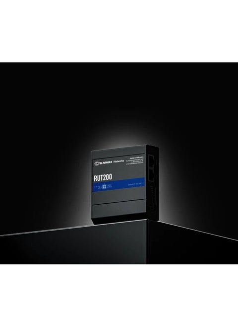 RUT200 is a compact industrial cellular router that provides reliable, mission-critical connectivity in rigorous conditions common in industries like automation, transportation, and manufacturing. This model is equipped with 4G LTE, Wi-Fi, and two Ethernet ports, making it ideal for quickly setting up primary and backup connectivity with remote management capabilities.