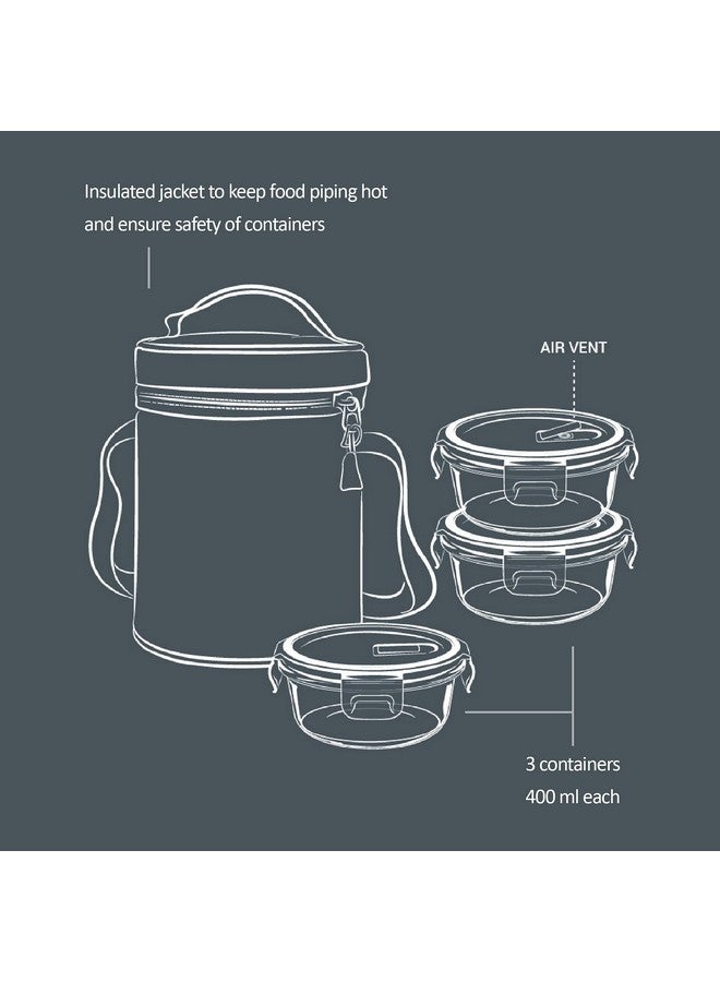 TREO تريو ميلتون جميع طقم تيفين زجاج بوروسيليكات، 400 مل، مجموعة من 3، شفاف - Image 5