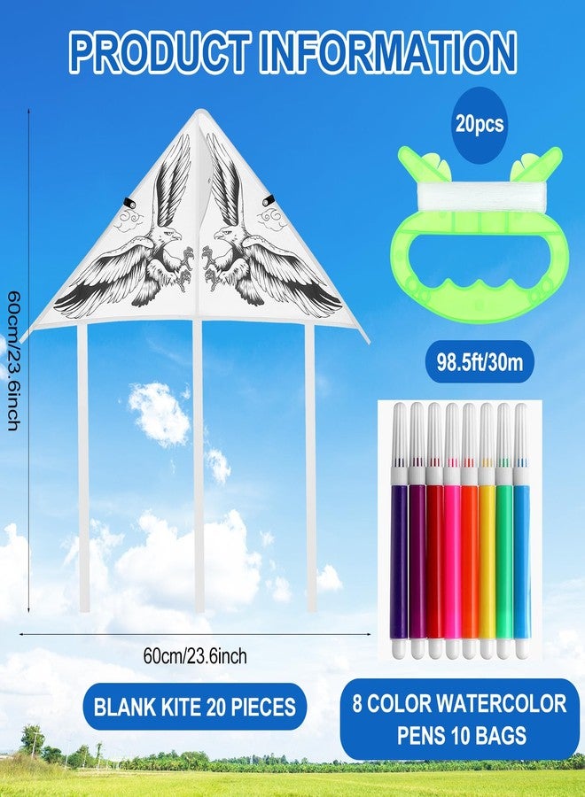Easywiny 20 PCS DIY Color Filled Kite for Kids Kite Making Kit Bulk, Painting Kites, Decorating Coloring Kite Party Pack, Extremely Easy to Fly Kite for Beginner with 10 Painting Pens for Outdoor Activities - Image 2