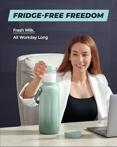 WEMOH Breast Milk Cooler Bottle - 12H+ Ice-Cold/24H Safe Storage, Compatible with Spectra Pumps, TSA Approved Travel Chiller, 18oz (2x9oz) Lightweight Leakproof Container for Work, Green - Image 2