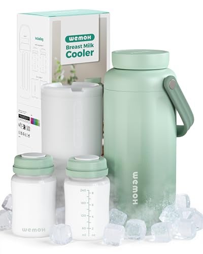 WEMOH Breast Milk Cooler Bottle - 12H+ Ice-Cold/24H Safe Storage, Compatible with Spectra Pumps, TSA Approved Travel Chiller, 18oz (2x9oz) Lightweight Leakproof Container for Work, Green - Image 1