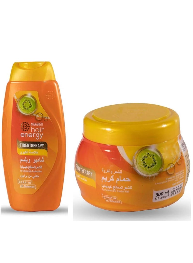 Fibertherapy Conditioning Shampoo With Kiwi Extract For Chemically Treated Hair 330ml & Fibertherapy Hair & Scalp Cream With Kiwi Extract 500ml