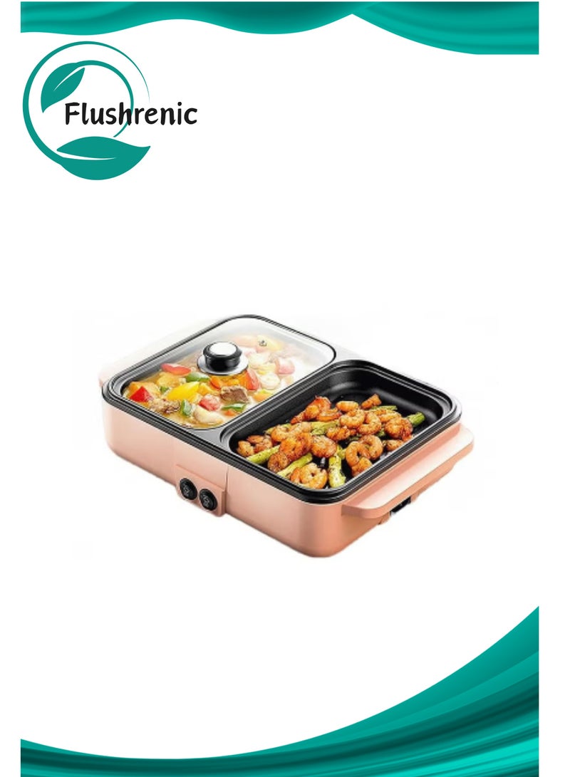 فلوشرينيك ميني هوت بوت مع شواية، قدر كهربائي داخلي غير لاصق ومقلاة 2 في 1 (باللون الوردي) - Image 1