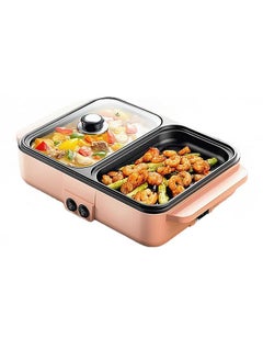 Generic Mini Hot Pot with Grill,2 in 1 Indoor Non-Stick Electric Hot Pot and Frying Pan (Pink)  - Image 1