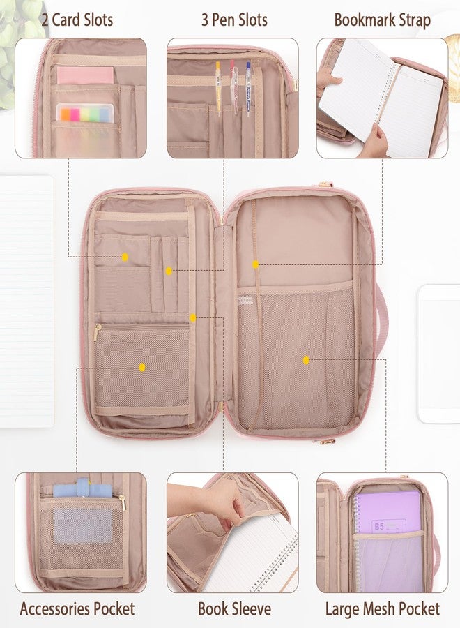 Prokva Journal Cover Bag, Journaling Supplies Storage Bag Carrying Case, Travel Organizer Holder for A5 B5 Planner and Notebook, Pink - Image 2