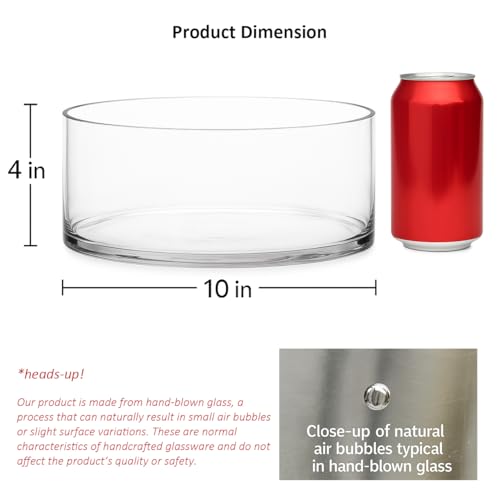 CYS EXCEL Extra Wide Glass Cylinder Vase 10 Inch Diameter x 4 Inch Height Large Clear Flower Vase for Centerpieces Floating Candles Terrariums or Succulents - Image 2