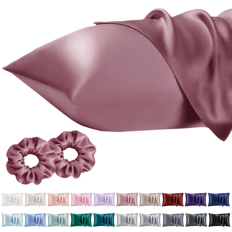 Vielit Queen Satin Pillowcase for Hair 2pc,Similar to Silk Pillow Cases,Easier Care Than Silk Pillowcase,Gifts for Women Men,Dusty Rose,20x30 & Envelope Closure and 2 Satin Scrunchies - Image 1