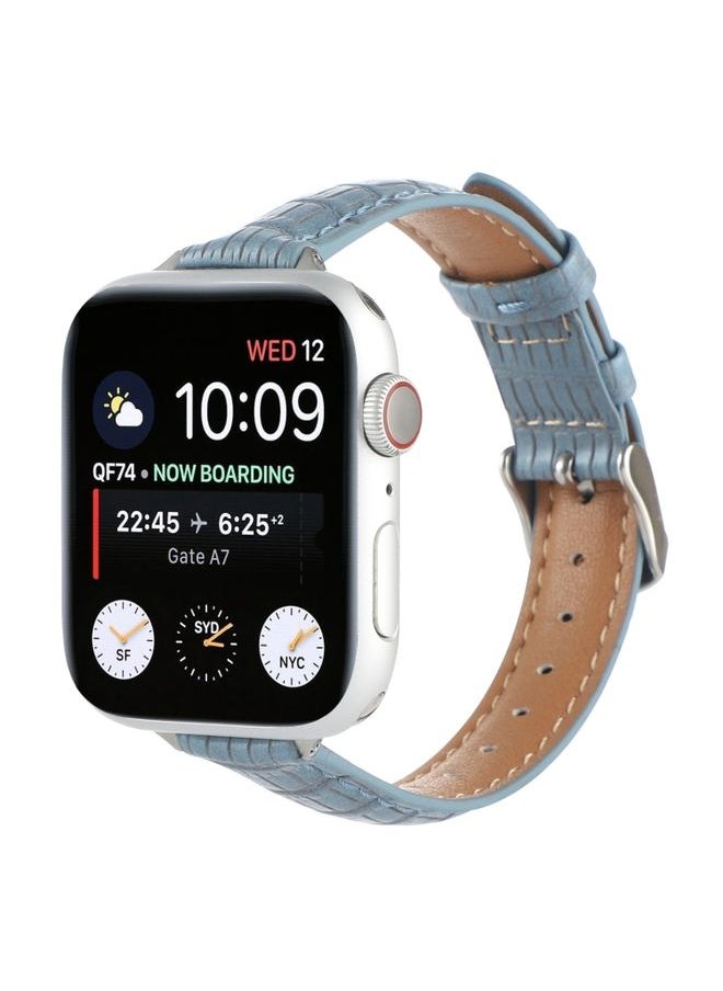 Generic Replacement Strap For Apple Watch Series 2 42mm Slim Crocodile Leather Watch Band Light Blue 