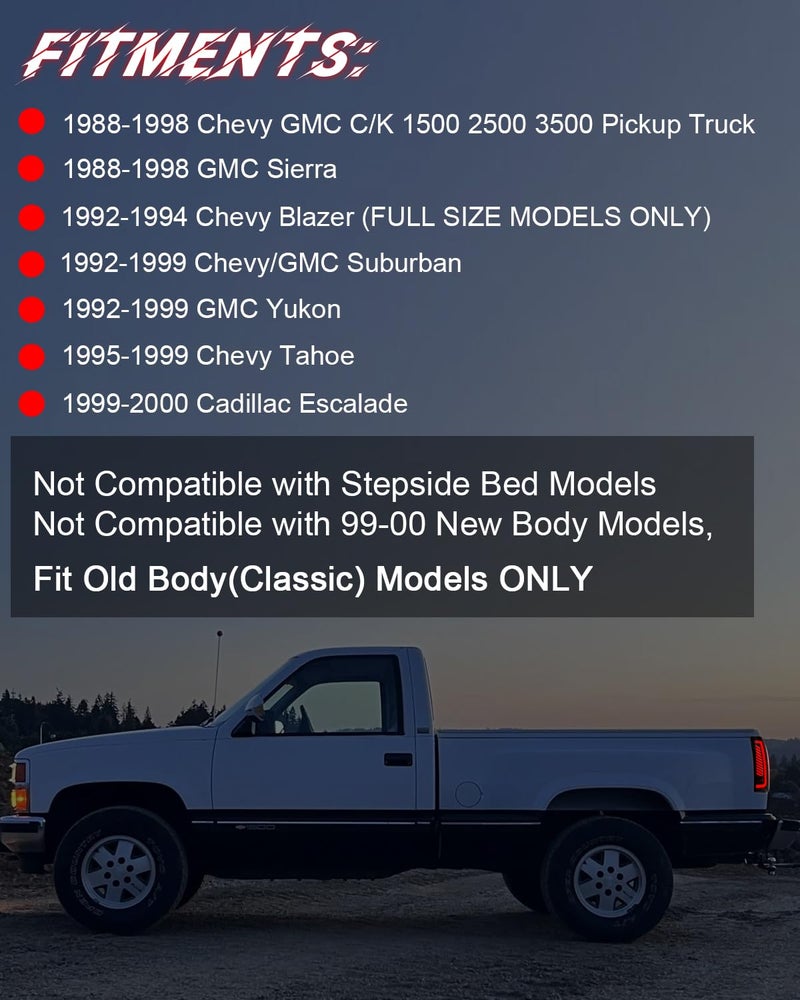 SINYATO INDUST Sequential LED Tail Lights for 1988-1998 Chevy GMC C/K, Silverado, Sierra, 1992-1999 Suburban Yukon, 95-99 Tahoe, Pickup Truck Rear Lights with Start-Up Animation, Dynamic Turn Signals - Image 3