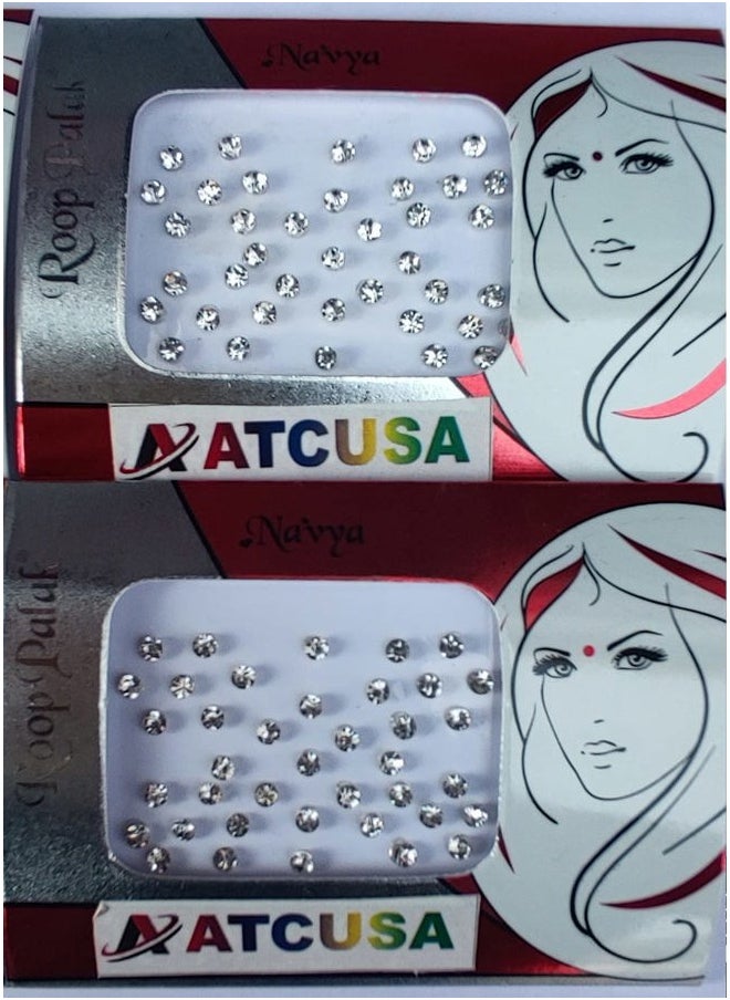ATCUSA 140+ Bindi Dots Diamond Crystal Fake Nose stud/Indian Bindi for women Face Jewels silver black Multi temporary tattoo Packet Silver/White Crystal Stones - Size 3mm  - Image 5