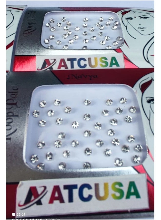 ATCUSA 140+ Bindi Dots Diamond Crystal Fake Nose stud/Indian Bindi for women Face Jewels silver black Multi temporary tattoo Packet Silver/White Crystal Stones - Size 3mm  - Image 3