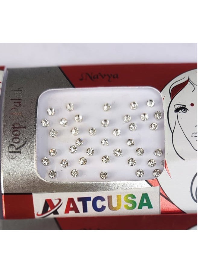 ATCUSA 140+ Bindi Dots Diamond Crystal Fake Nose stud/Indian Bindi for women Face Jewels silver black Multi temporary tattoo Packet Silver/White Crystal Stones - Size 3mm  - Image 2
