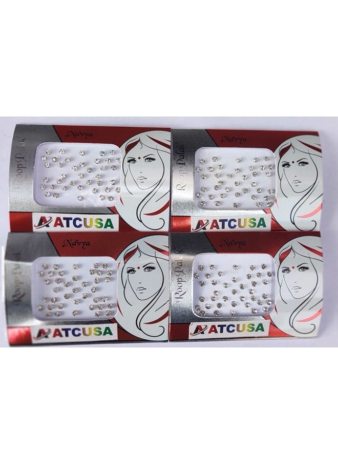 ATCUSA 140+ Bindi Dots Diamond Crystal Fake Nose stud/Indian Bindi for women Face Jewels silver black Multi temporary tattoo Packet Silver/White Crystal Stones - Size 3mm  - Image 1