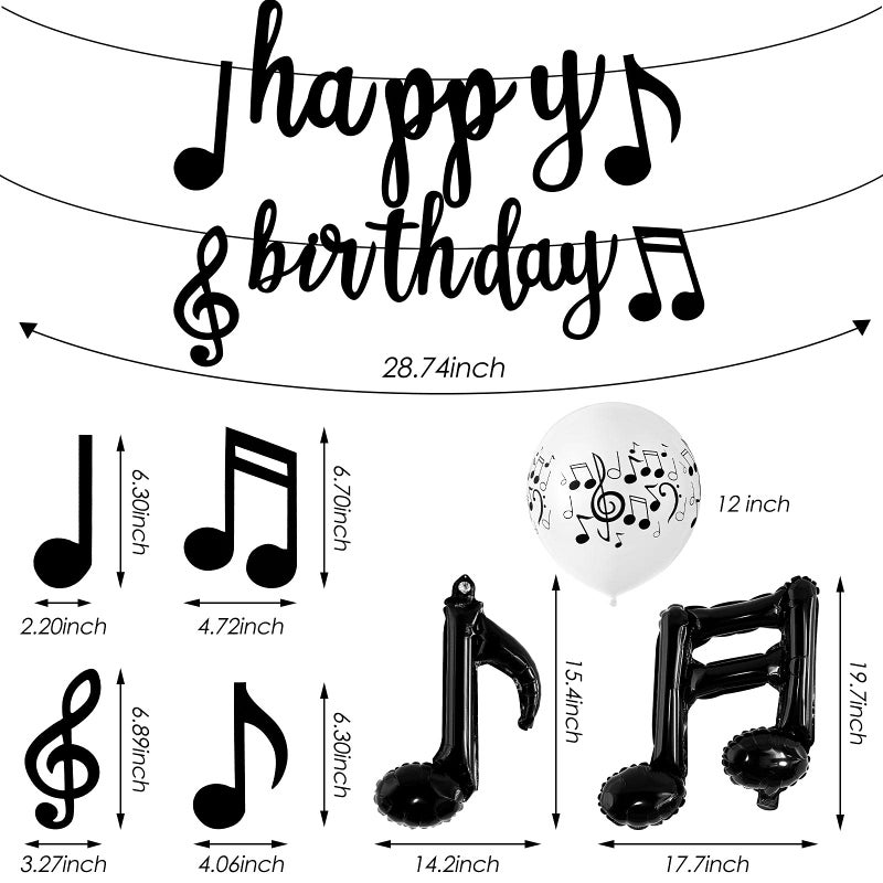 Skylety 60 Pieces Music Theme Party Decorations Set Include Music Note Note Latex Balloons Foil Balloons Banner Hanging Swirls for Birthday Party Wedding Supplies - Image 3